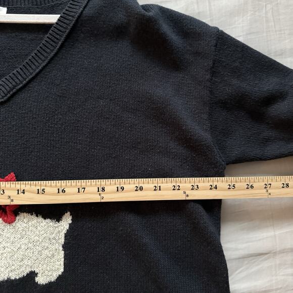 J Jill Sweater Navy Blue Scottie Dog V Neck Pullover Knit Size XL Holidays - Picture 6 of 7